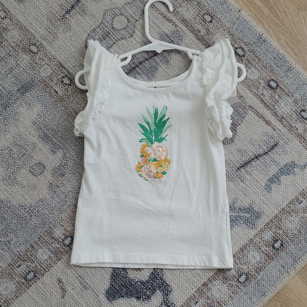 Janie and Jack Toddler Girls Floral Pineapple Ruffle Sleeve Top Shirt Sz3